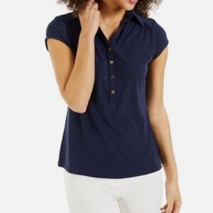 Charter Club | Navy Blue Fitted Polo Shirt  L | Classic Short Sleeve Top